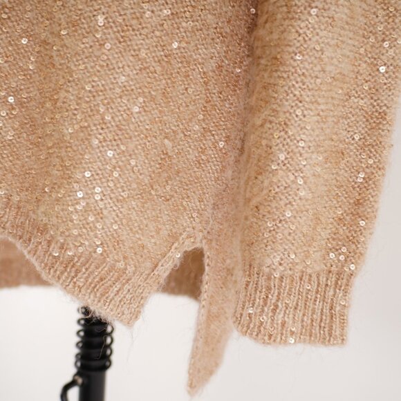 Calvin Klein Medium Knit Brown Pink Sequin Scoop Neck Sweater Polyester Nylon - Picture 3 of 8
